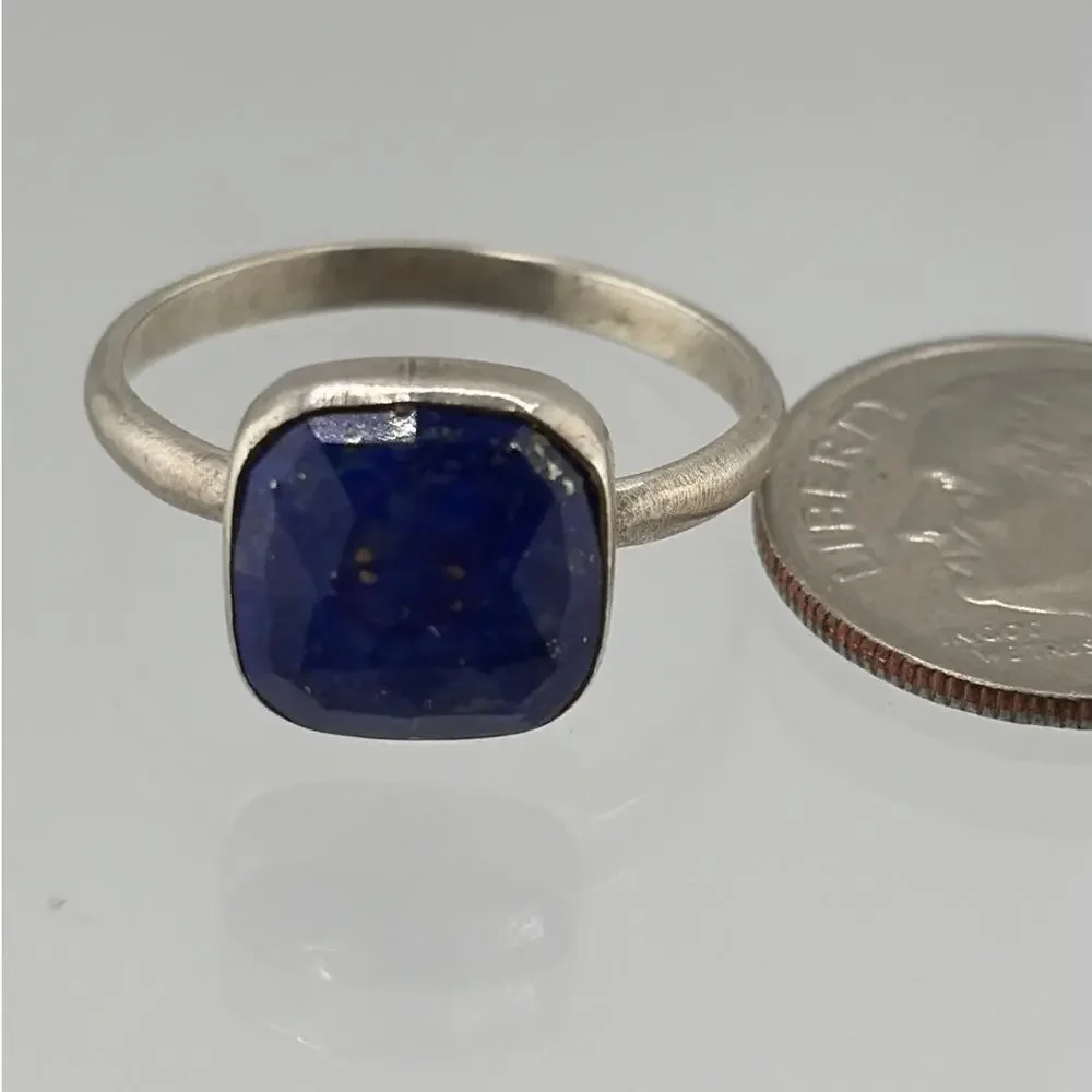 Faceted Square Lapis Lazuli Sterling Silver Ring Artisan Jewelry 8